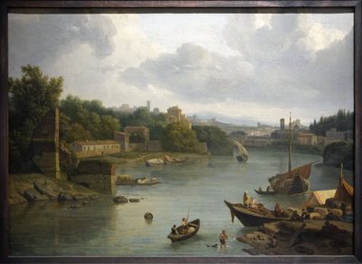 Uitzicht op Rome vanaf Ripa Grande aan de Tiber door Isaac de Moucheron